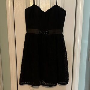 Adrianna Papell Black Mini Dress with Floral Texture